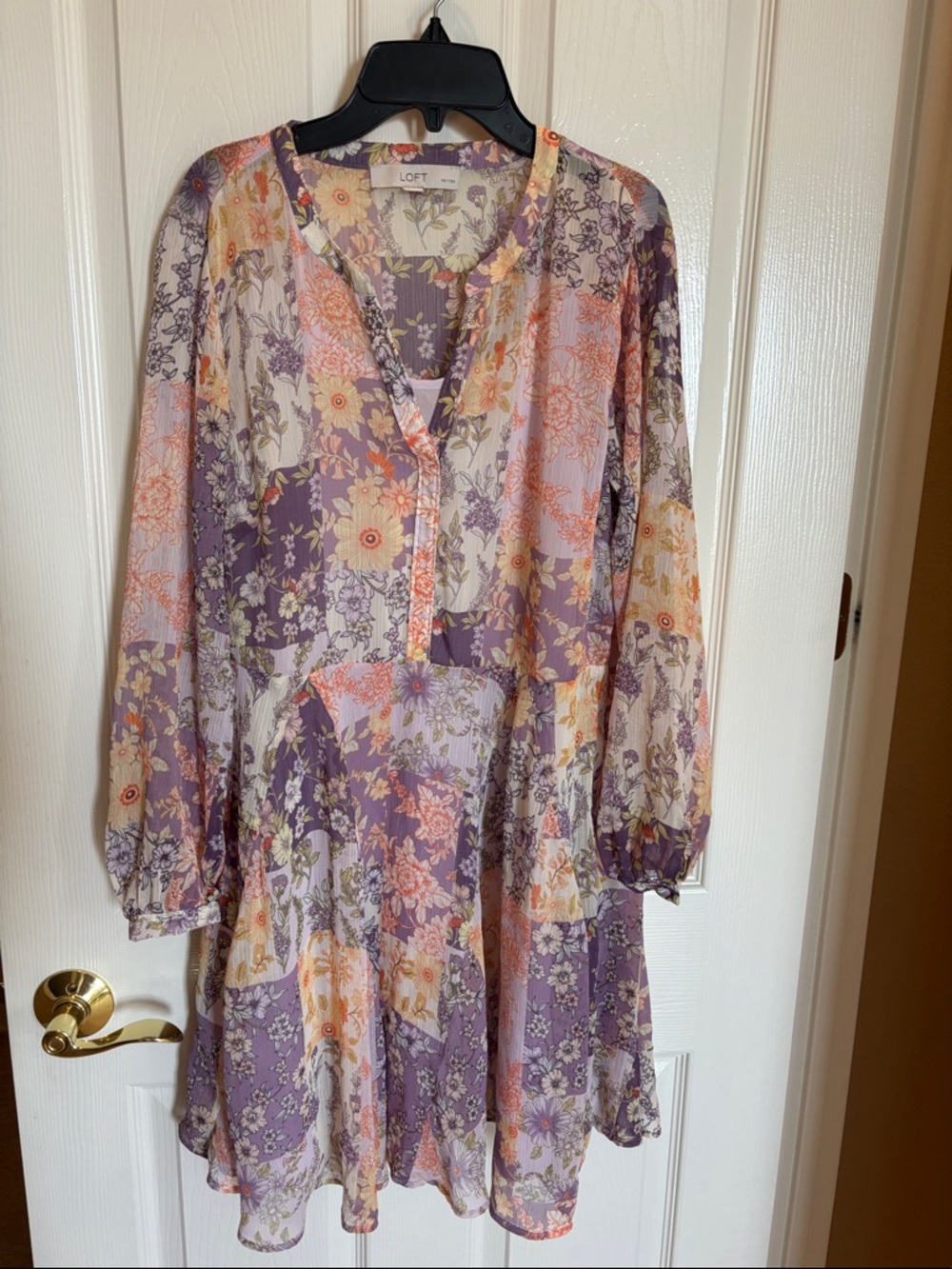 LOFT Lavender & Peach Floral Patchwork Tiered Dress. Small petite